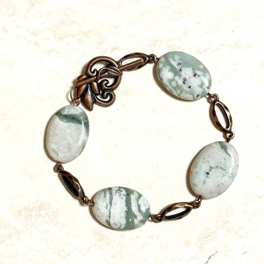 2/$20, Genuine Flower Agate Bracelet, Natural Multicolor Gemstone & Copper Links
